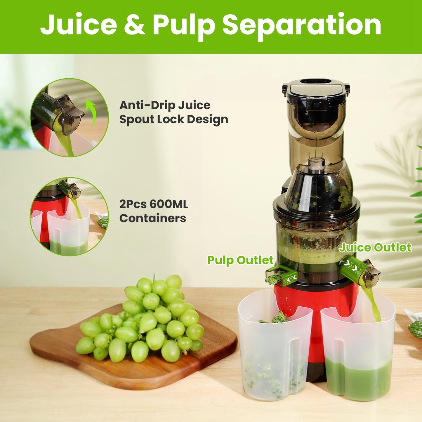 1Pc Cold Press Juicer Machine 300W Electric Slow Masticating Juicer