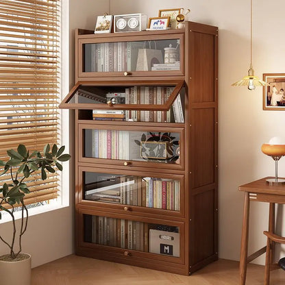 Multi-functional BambooBookcase LargeCapacity Wooden Bookshelf Storage Cabinet Display Rack Home Furniture for Living RoomOffice