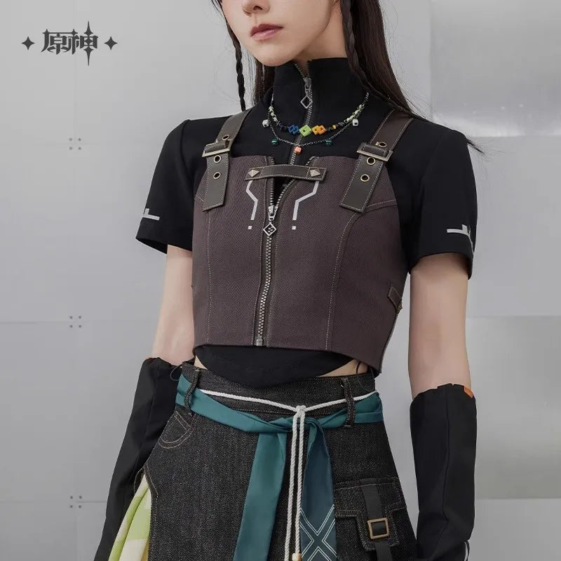 miHoYo Game Official Kinich Waistcoat Genshin Impact Kinich Theme Splicing Short Vest Clothing Coat Top Cosplay Halloween Gifts