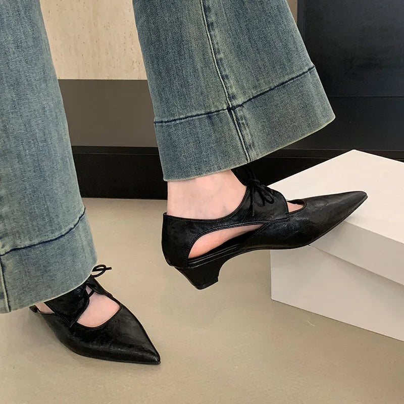 2025 New Fashion Shallow Women Low Heel Shoes Luxury Female Pointed Toe Footwear Butterfly-Knot Ladies Heeled Shoes Pumps