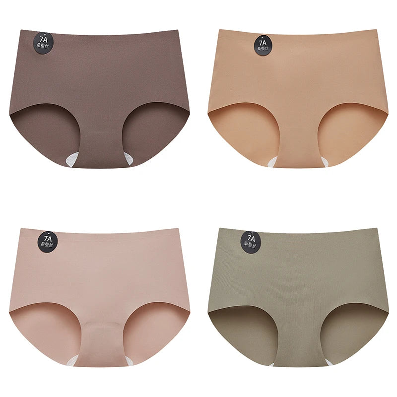 FalllSweet 4PCS Seamless Panties for Woman Ice Silk Underwear Soft Thin Briefs Women's Underpants Fashion Sexy Female Lingerie