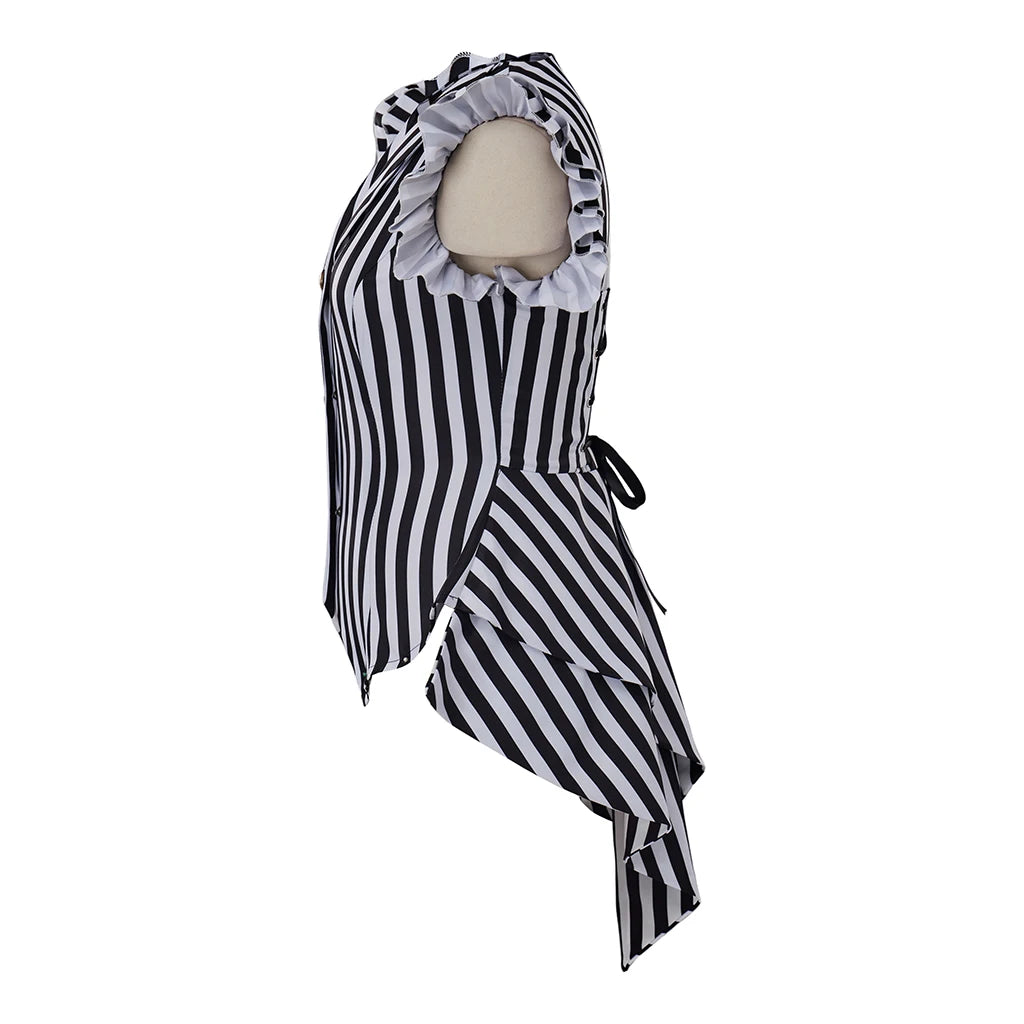 Women Gothic Steampunk Coat Striped Lapel Collar Jacket Victorian Punk V Neck Jacket Tops Daily Ladies Halloween Costume