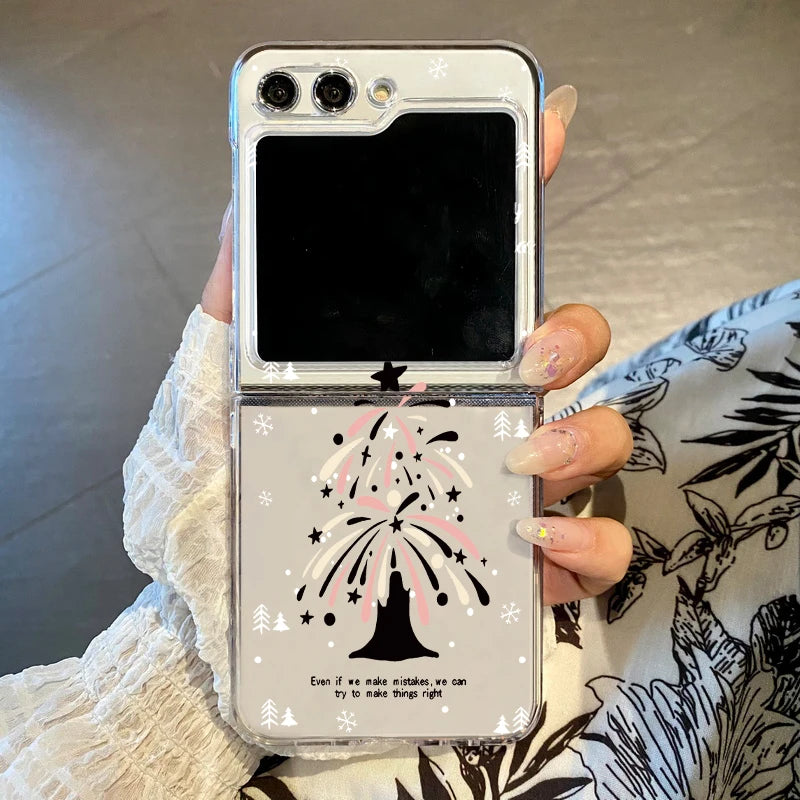 Christmas Tree Cartoon Print Clear Phone Case For Samsung Galaxy Z Flip 7 6 5 4 3 5G Folding Hard PC Cover For Samsung Z Flip5