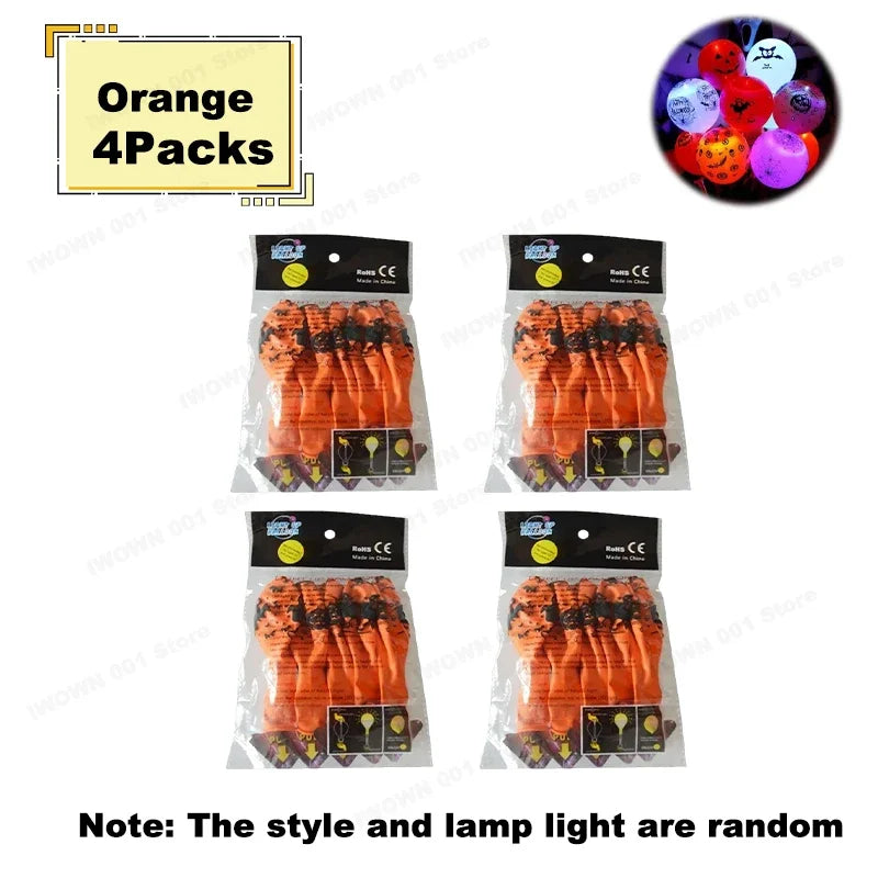 12 Inch Halloween Pumpkin Latex Balloons With Light LED Glow In The Dark Pumpkin Ghost Balloons Halloween Party Decorations