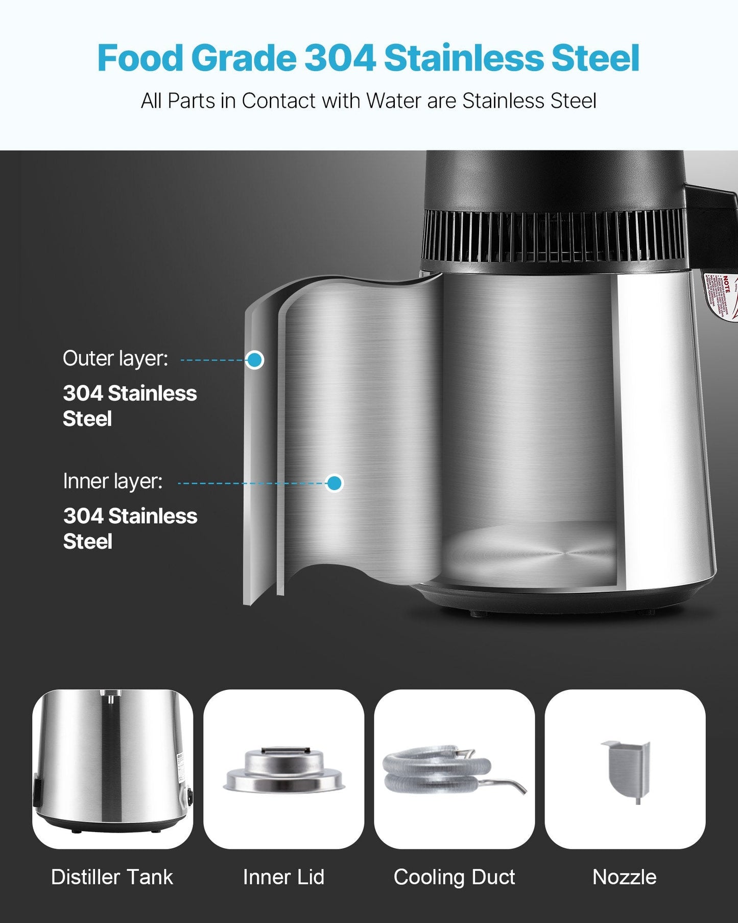 6L Water Distiller Home Countertop Purifier Machine 900W Stainless