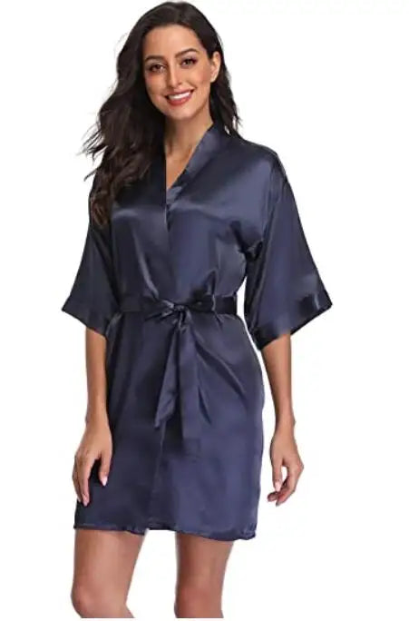 Satin Robe Female Intimate Lingerie Sleepwear Silky Bridal Wedding Gift Casual Kimono Bathrobe Gown Nightgown Sexy Nightwear