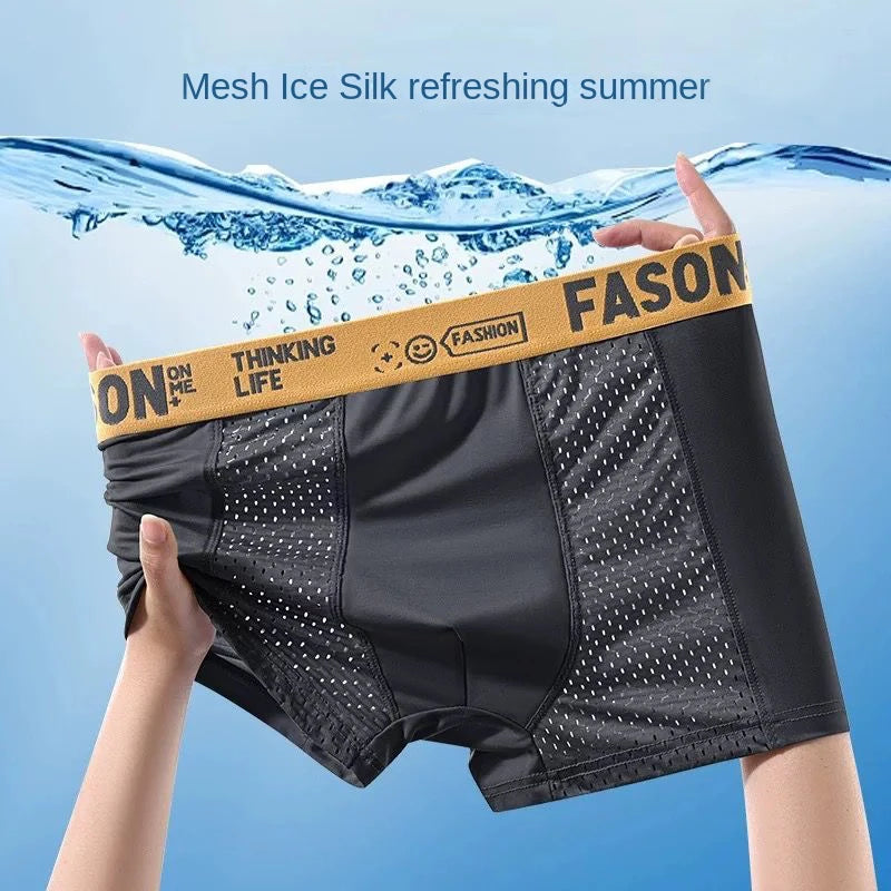1pcs Mesh Ice Silk Boxer Shorts Men's Underwear FASQM Underpants Breathable Sexy Slim Panties Bamboo Lingerie Plus Size L-6XL