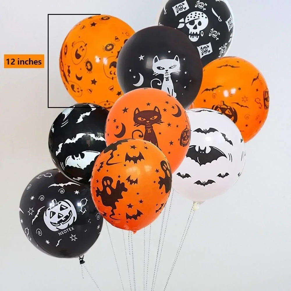 5PCS/1Set Halloween Balloons 12 Inch  Orange White Latex Balloon for Halloween Holiday Events Party Favors Supplies Decoration