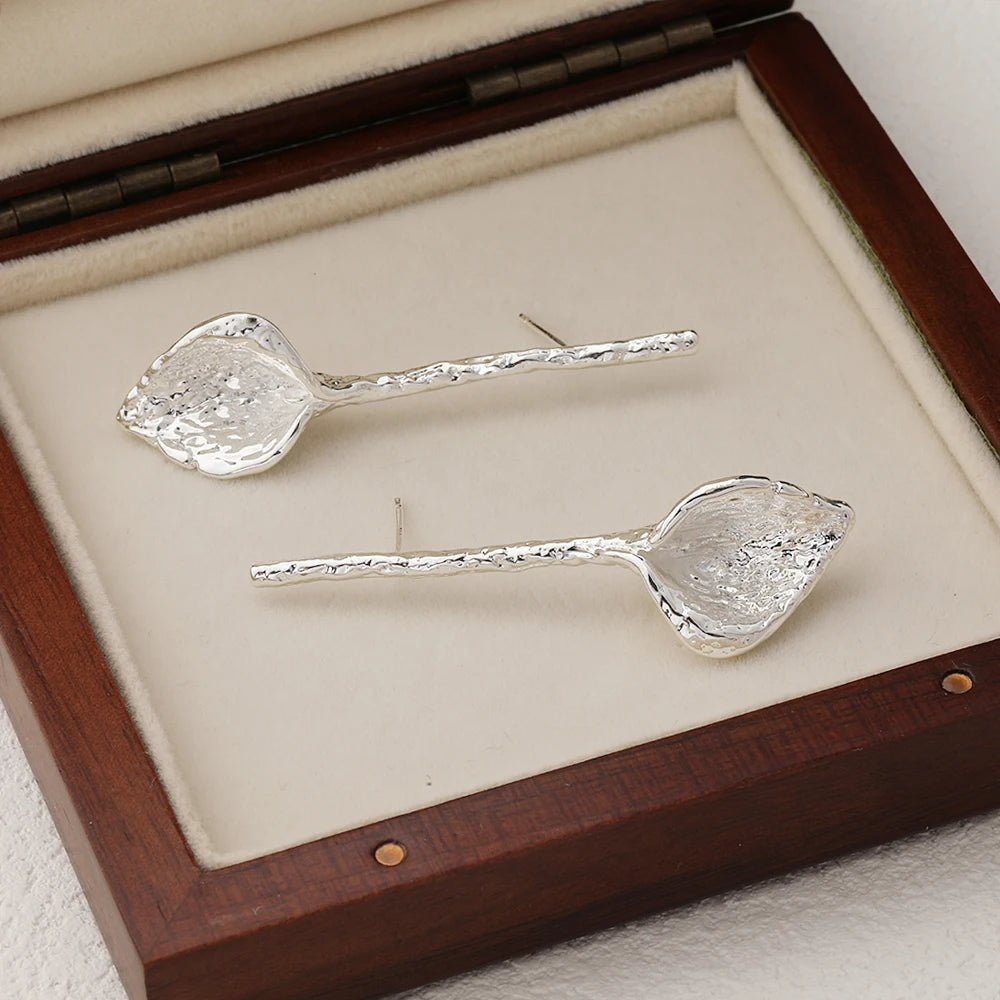 2PCS Dainty Long Flowers Ear Studs Earrings for Jewelry Making Findings DIY Brass 14k Gold Plated 55*16mm Accessories