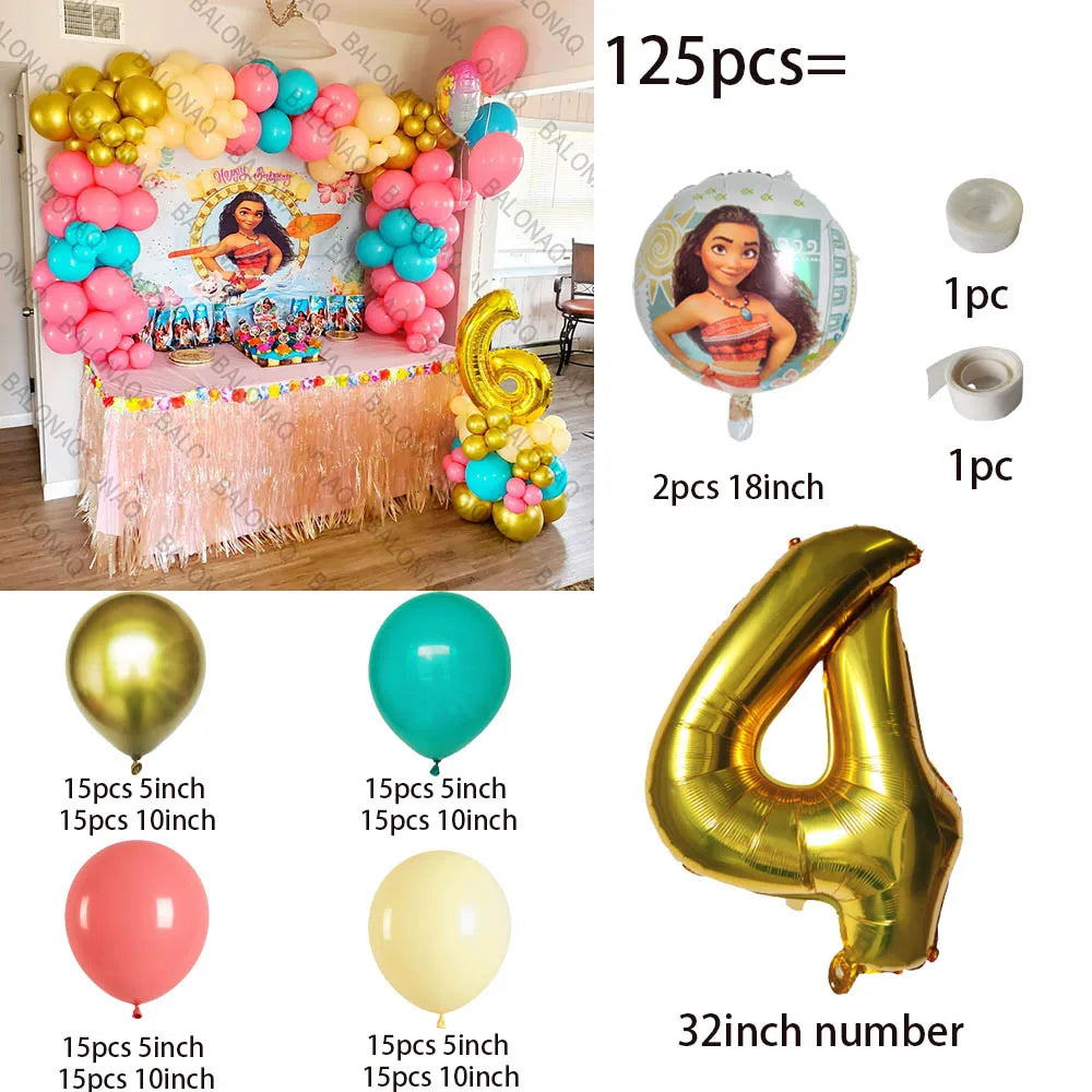 125pcs Disney Moana Party Balloons Moana Balloon Gold set Baby Shower Birthday Party Decorations Kids Toy Gifts