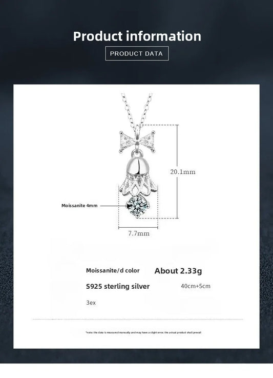 Genuine Moissanite Necklace S925 Sterling Silver Bow Bell Necklace GRA Certified A distinguished Christmas gift for your lover