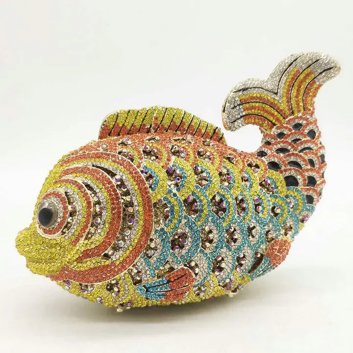 Boutique De FGG (in stock) Fish Crystal Clutch Handbags Women Pink Evening Bags Wedding Party Brides Rhinestones Purses Bag