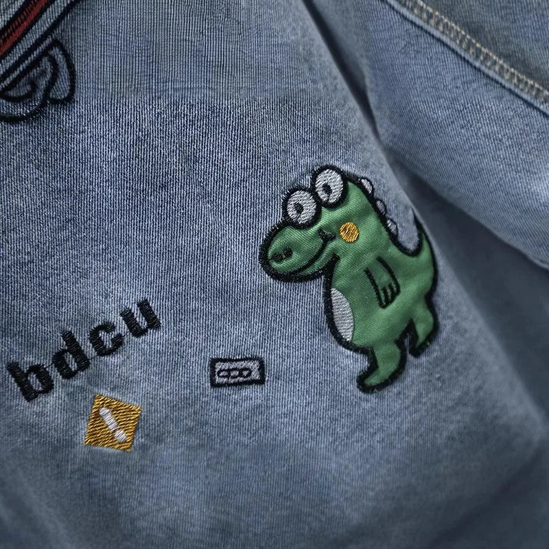 Cute Style Baby Child Denim Jacket with Dinosaur for Kids Boy Girl Casual Jeans Coat Lovely Baby Dinosaur Outfit Clothing 2-11 T