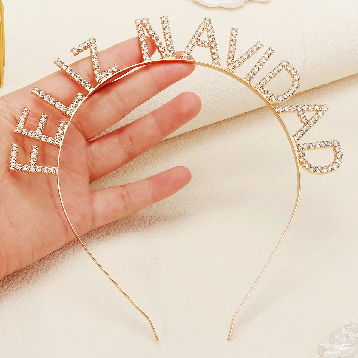 FELIZ NAVIDAD Christmas Alphabet Hair Band Sparkling Rhinestone Handmade Crown Tiara Party Headwear For Women and Girls