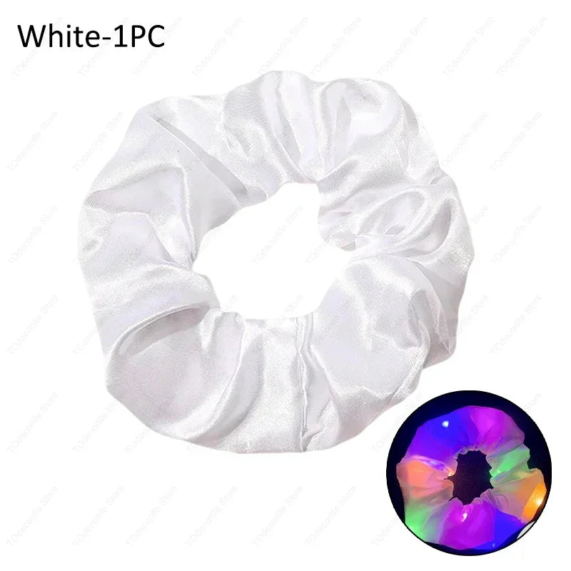 LED Luminous Scrunchies Hairband Glowing Elastic Hair Tie Rope for Women Girls Glow in the Dark Party Hair Accessory