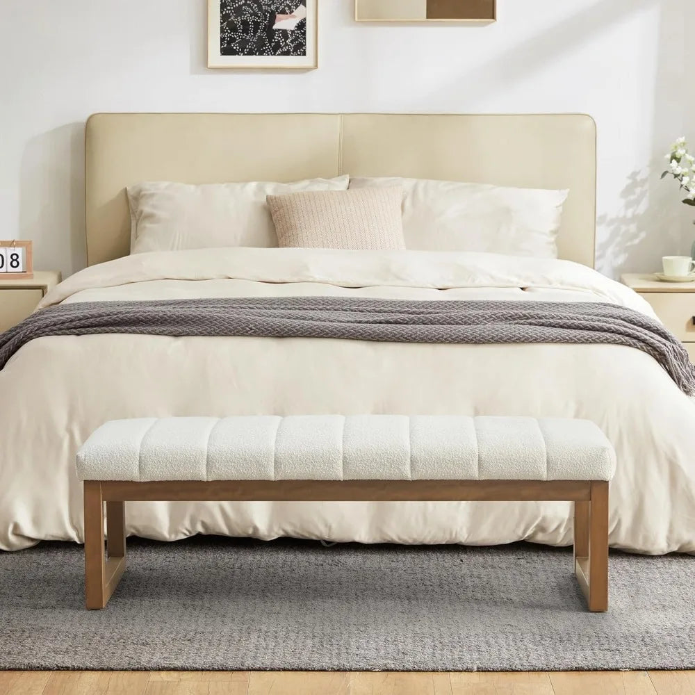 Bedroom Bench for End of Bed, Modern Upholstered Teddy Fabric Entryway Bench & Dining Bench, Footrest Stool Bench