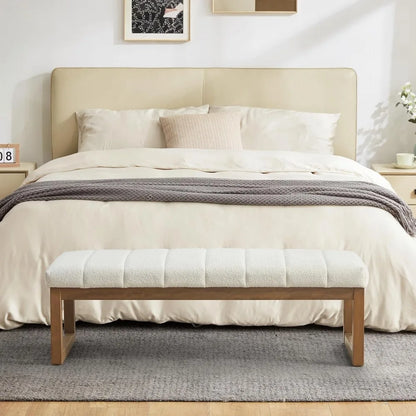 Bedroom Bench for End of Bed, Modern Upholstered Teddy Fabric Entryway Bench & Dining Bench, Footrest Stool Bench