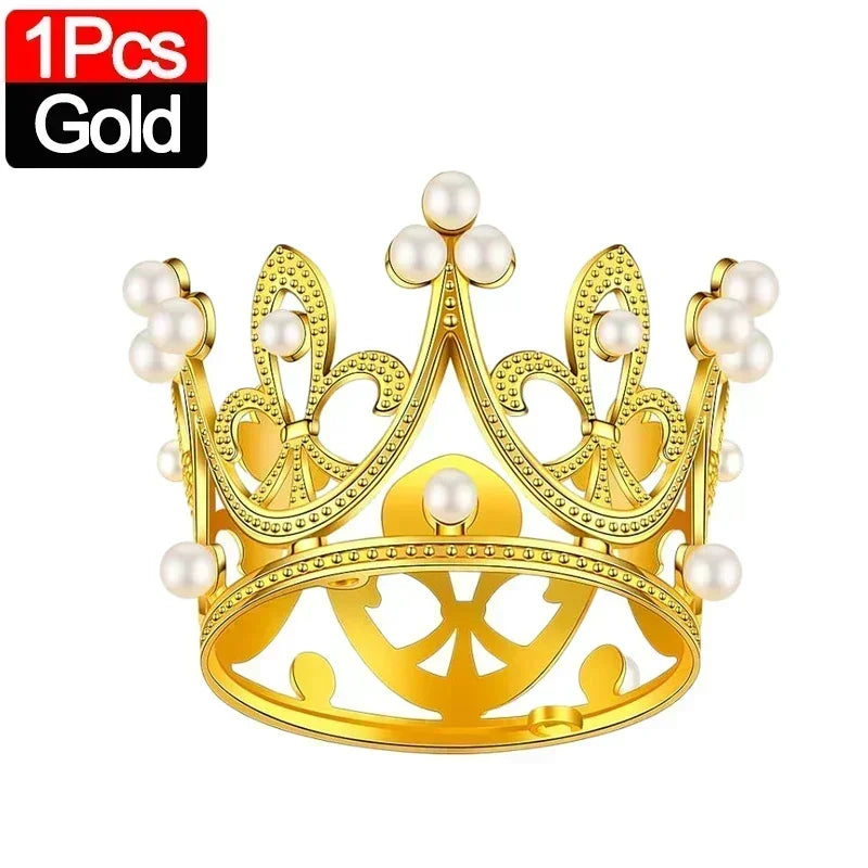 20/1Pcs Mini Crown Cake Decoration Pearl Tiara Gold Silver Crowns Cake Topper for Children Hair Ornaments Wedding Birthday Party