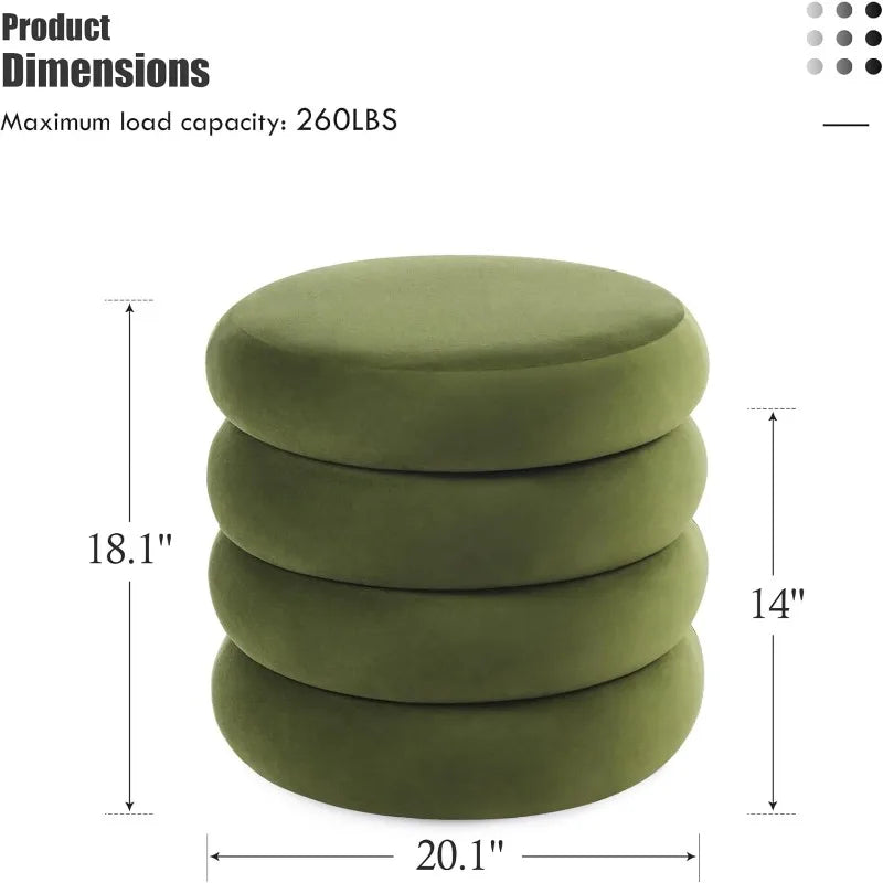 Flouki 20.1'' Storage Ottoman Round, Velvet Pouf Ottoman Foot Rest with Removable Lid, Modern Green Vanity Stool Seating