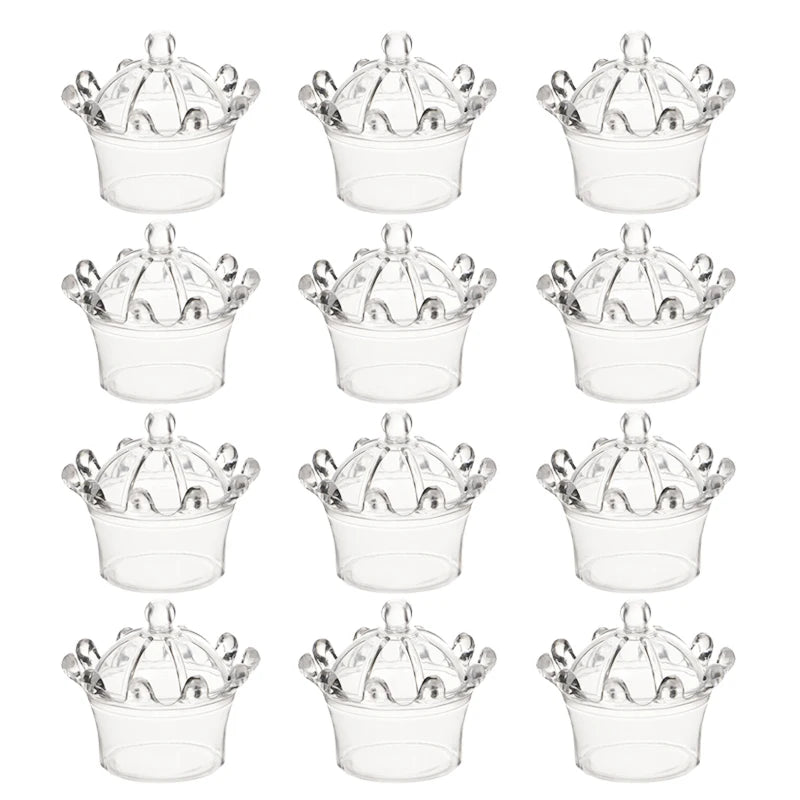 12pcs/lot Crown Candy Box Transparent Chocolate Boxes Packing Box Bride Groom Wedding Decoration Birthday Party Favor Gifts