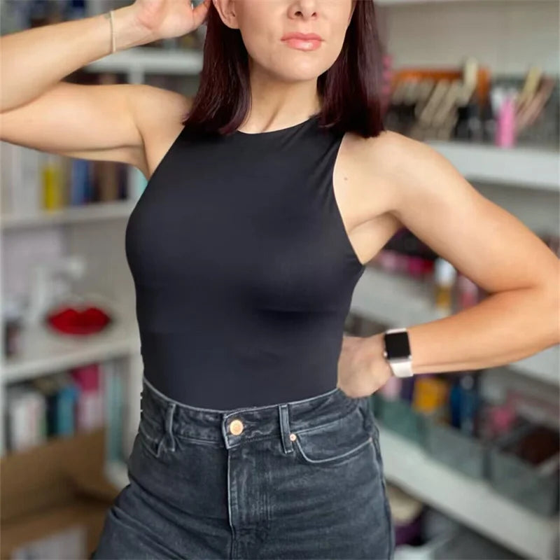 MUJER 2025 Black White Body Woman Sleeveless Tight Bodysuit Women Summer Y2k One Piece Bodysuit Lingerie Sexy Tops For Women