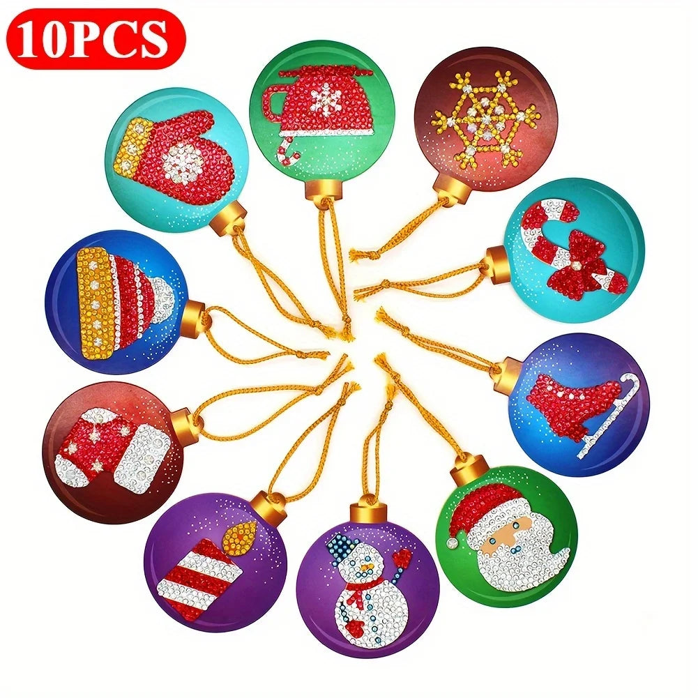 10PCS DIY Christmas Tree Pendant Diamond Painting Special Shape Full Drills Hanging Ornament Christmas Decor Natal Navided