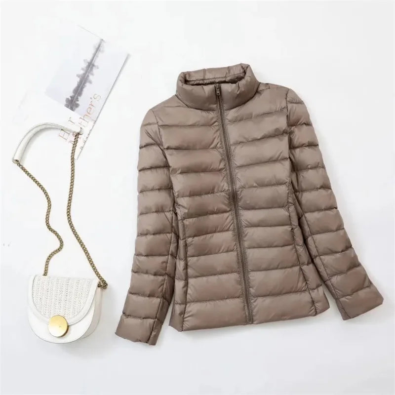 New Women Thin Down Jacket White Duck Down Ultralight Jackets Autumn Winter Puffer Jacket Warm Coats Portable Female Outwear
