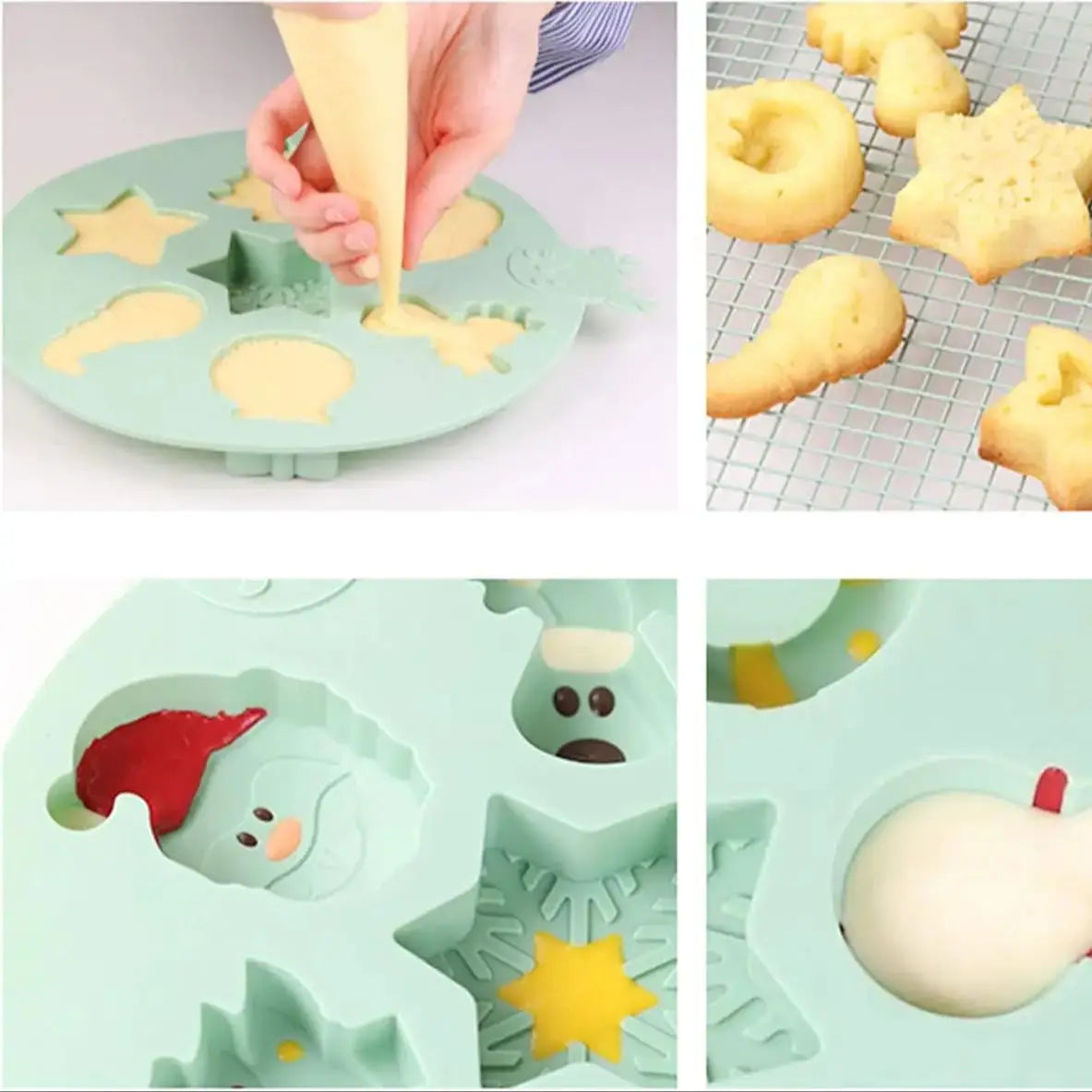 2 Pack Christmas Silicone Molds, Non-Stick Chocolate Jello Baking mold for Party Xmas Gift, with Christmas Tree Santa Snowman