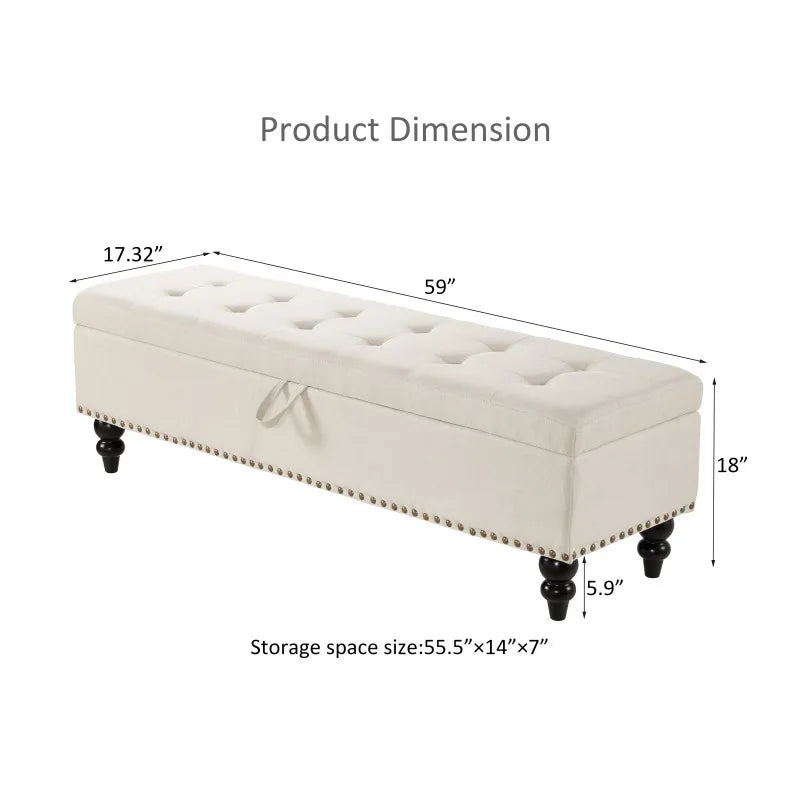 Bed Bench Ottoman with Storage Beige Fabric In The Bedroom As A Bed End Bench Contemporary Design Easy Assembly Multifunctional