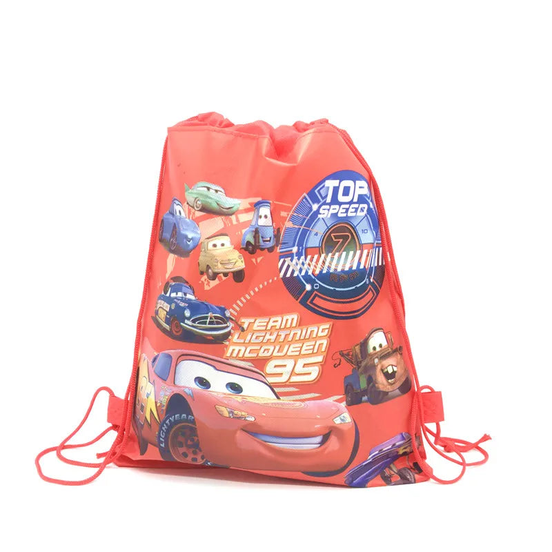 8/16/24/50PCS Cars Lightning McQueen Birthday Party Gifts Non-woven Drawstring Bags Kids Boy Favor Swimming School Backpacks