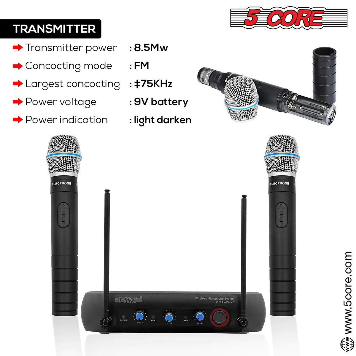 5Core Professional Wireless Microphone VHF Fixed Frequency Microfono