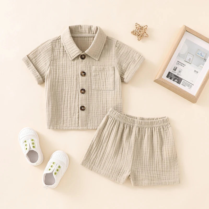 Toddler Short Sleeve Button Down Lapel Shirt Shorts Set 2Pcs Summer Outfits Baby Clothes