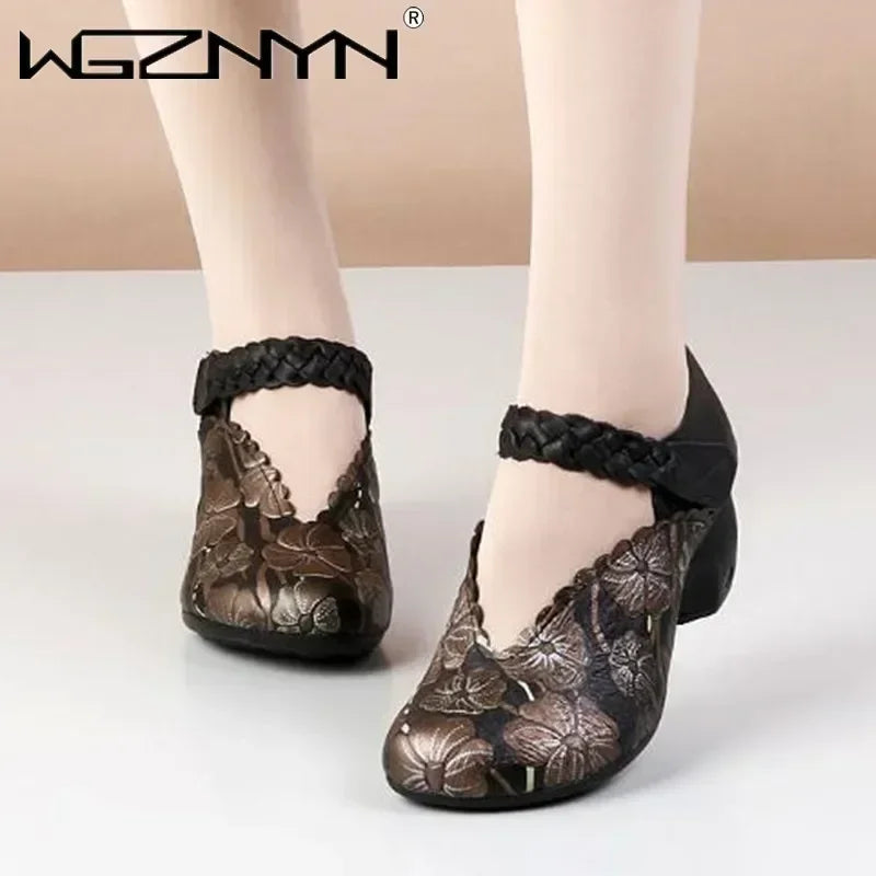 Hot Promotion 2025 New Spring Autumn Printing Red Wedding Black Banquet Shoes Fashion Elegance Women High Heel Retro Sneakers