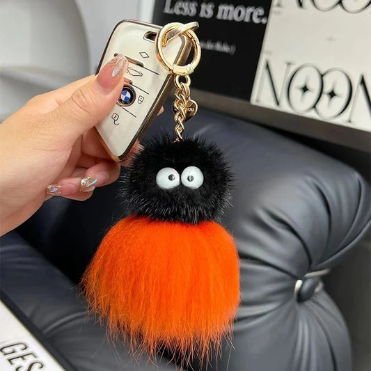 Mink Baby Octopus Keychain Furry Racoon Keyring Bag Charms Keychain For Bags 12CM Key-Pendant Pompoms Keyring Holder Bag Decor