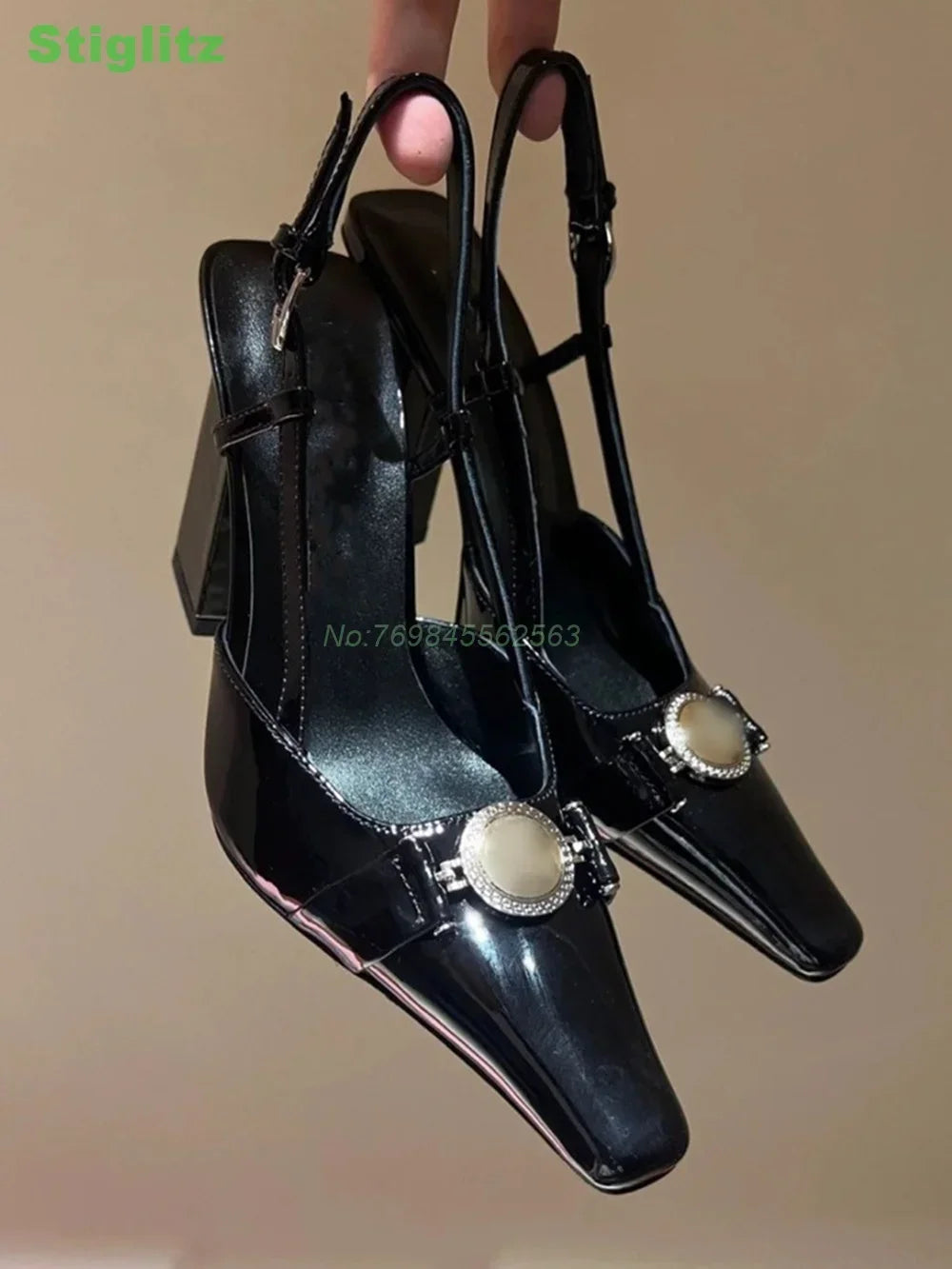 Sexy Slingback solid Sandals Metal Decoration Square Toe Chunky Shallow 2024 Summer Women Luxury Shoes Pink Purple Large Size