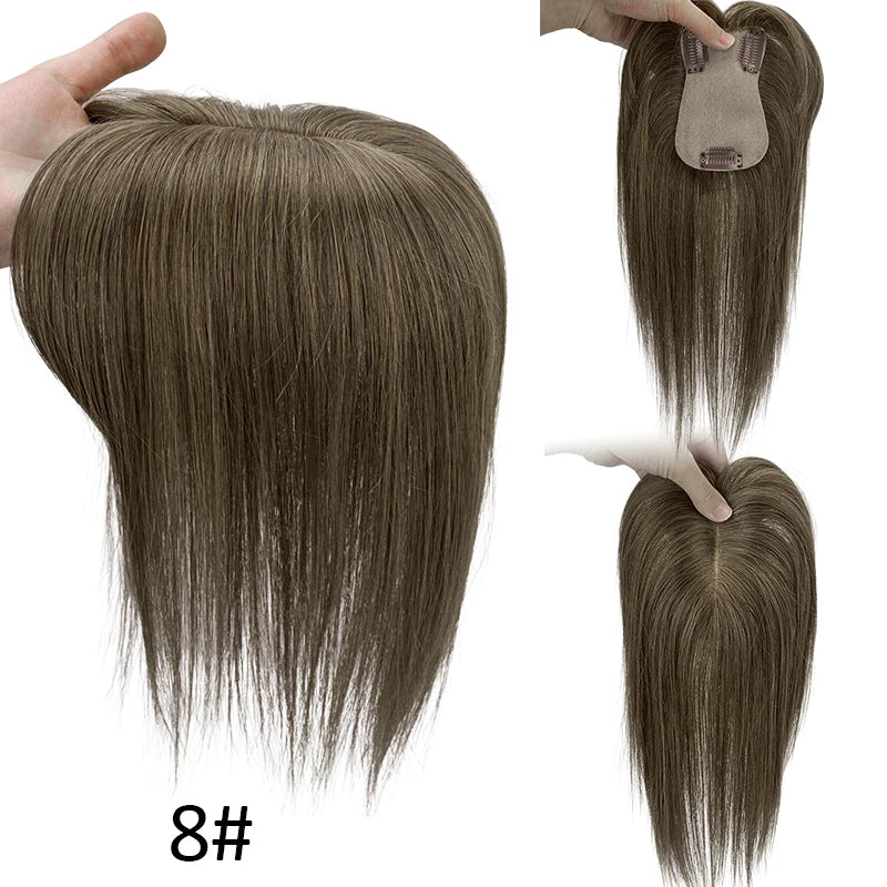 7x11cm Women Toupee Human Hair Wigs Straight Silk Base Women Topper Brazilian Real Natural Human Hair System Clip in Hairpiece