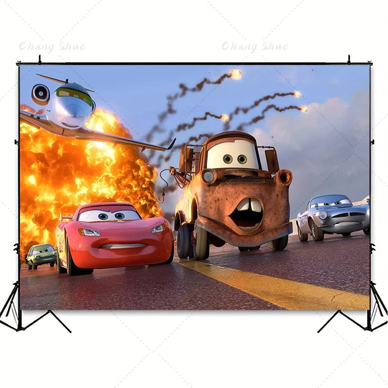 Cars Backdrop Kids Birthday Party Cake Table Decorations Photography Background Lightning McQueen Racing Party Decor Supplies