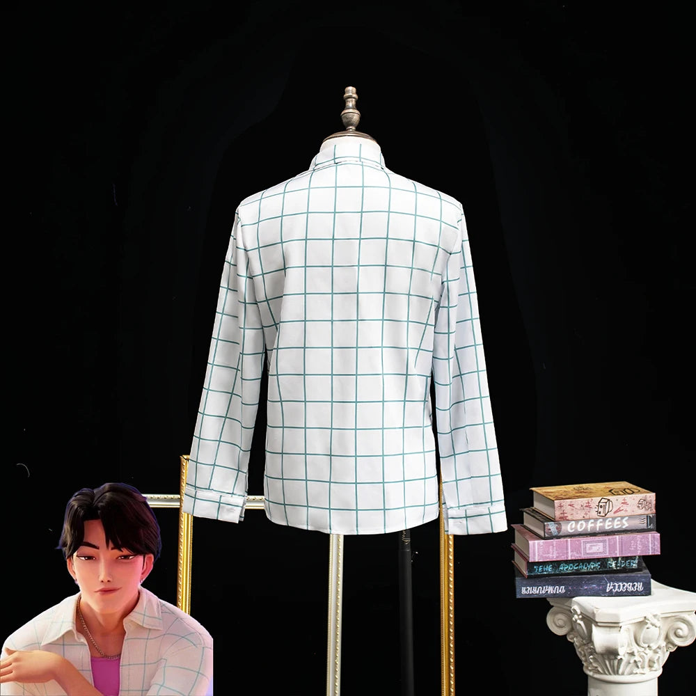 Movie KPop Demon Jinu Hunters Cosplay Costume Saja Boys Unisex Shirt Top Coat Plaid Shirt Long Sleeved Clothes Halloween Outfit