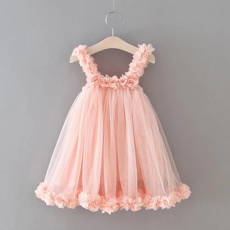 Baby Girl Princess Strap Flower Tutu Dress Infant Toddler Child Summer Sleeveless Vestido Party Dance Birthday Baby Clothes 1-7Y