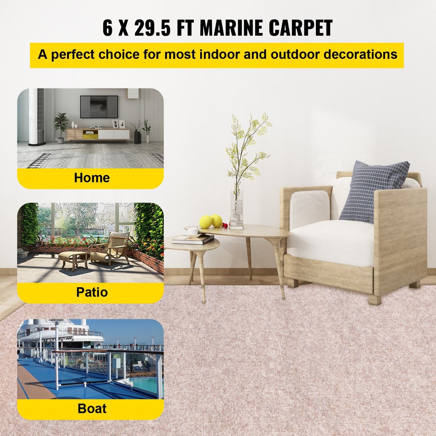Boat Carpet, 6 Ft X 29.5 Ft Marine Carpet For Boats, Waterproof Light