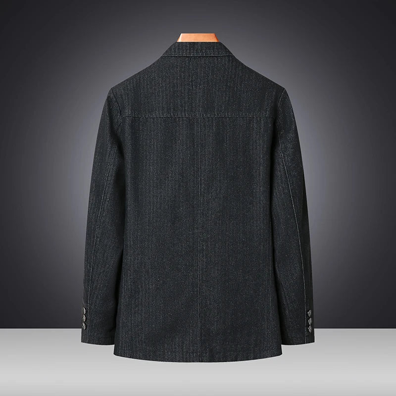 2025 Men Solid Denim Jackets Fashion Blazer Middle-aged Loose Men Vintage Jeans Jackets Hommes Slim Fit Cotton Casual Black Blue