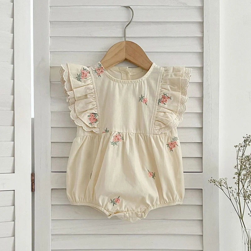 Summer Matching Sister Dress Outfit Baby Girls Clothes Girls Lace Flying Sleeves Dress Embroider Baby Girl Romper Princess Dress