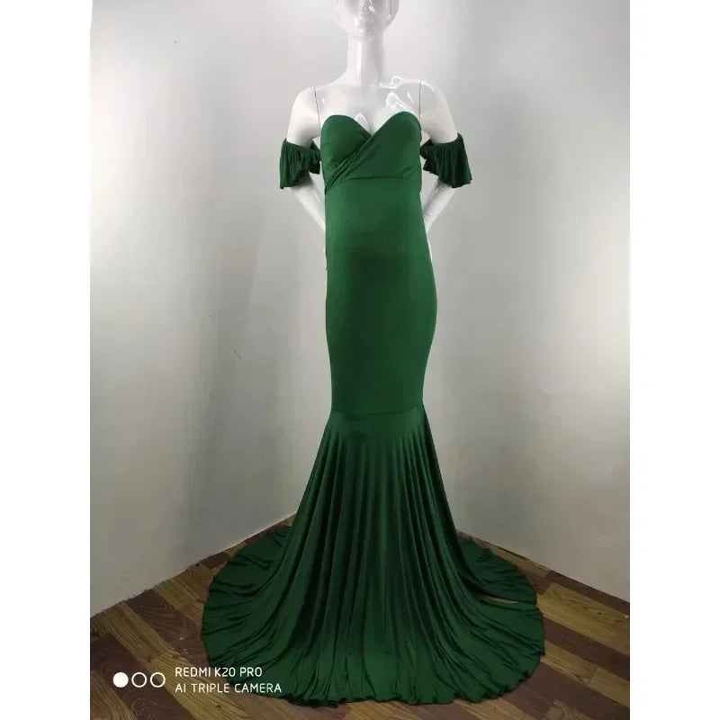 Mermaid Maternity Cotton Dresses Photo Shoot Pregnant Women Sexy Shoulderless Pregnancy Baby Shower Photography Props Clothes