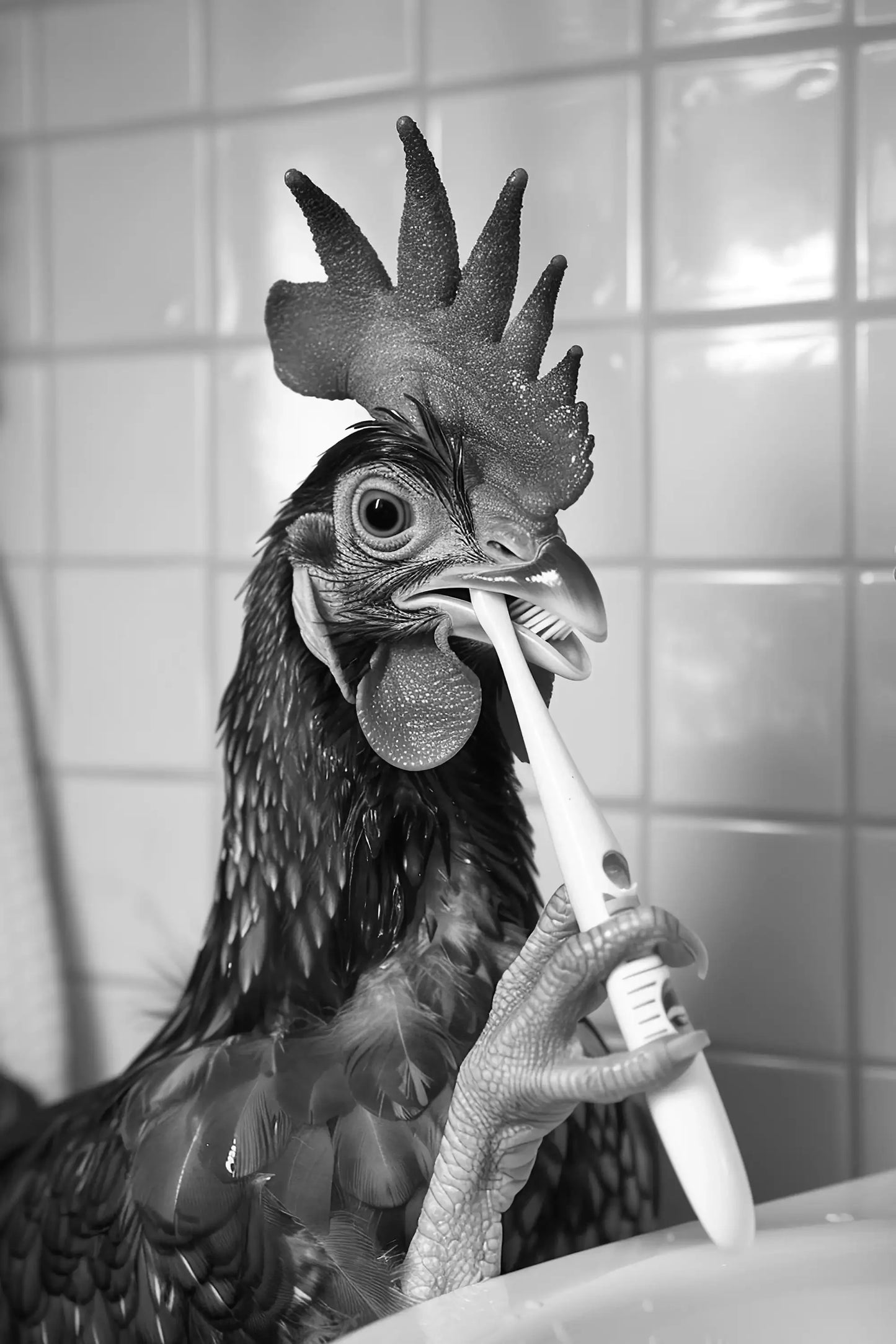 Black And White Cartoon Abstract Cute Animals Duck Hippo Panda Alpaca Brush teeth Posters Canvas Prints Art Home Room Wall Decor