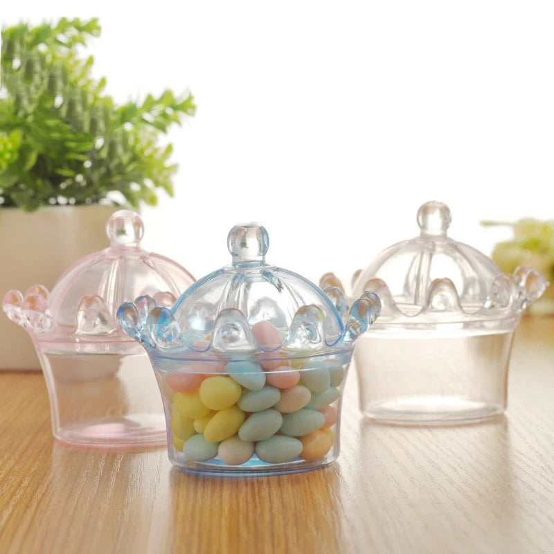 12pcs/lot Crown Candy Box Transparent Chocolate Boxes Packing Box Bride Groom Wedding Decoration Birthday Party Favor Gifts