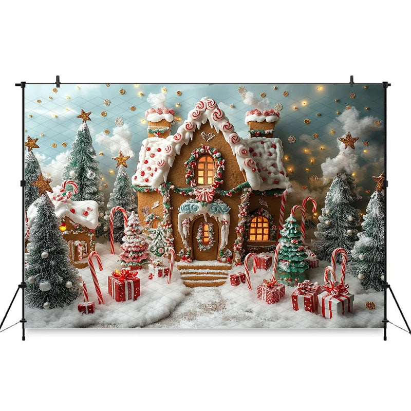Mocsicka Christmas House Photography Background Xmas Tree Candy Gifts Snowflake Decorations Party Child Photo Backdrop Wallpaper