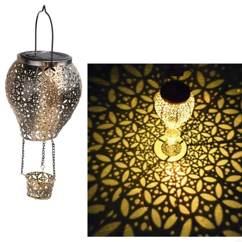 F68D Solar Hot Air Balloon Lantern Metal Glowing Crafts Party Background Decoration