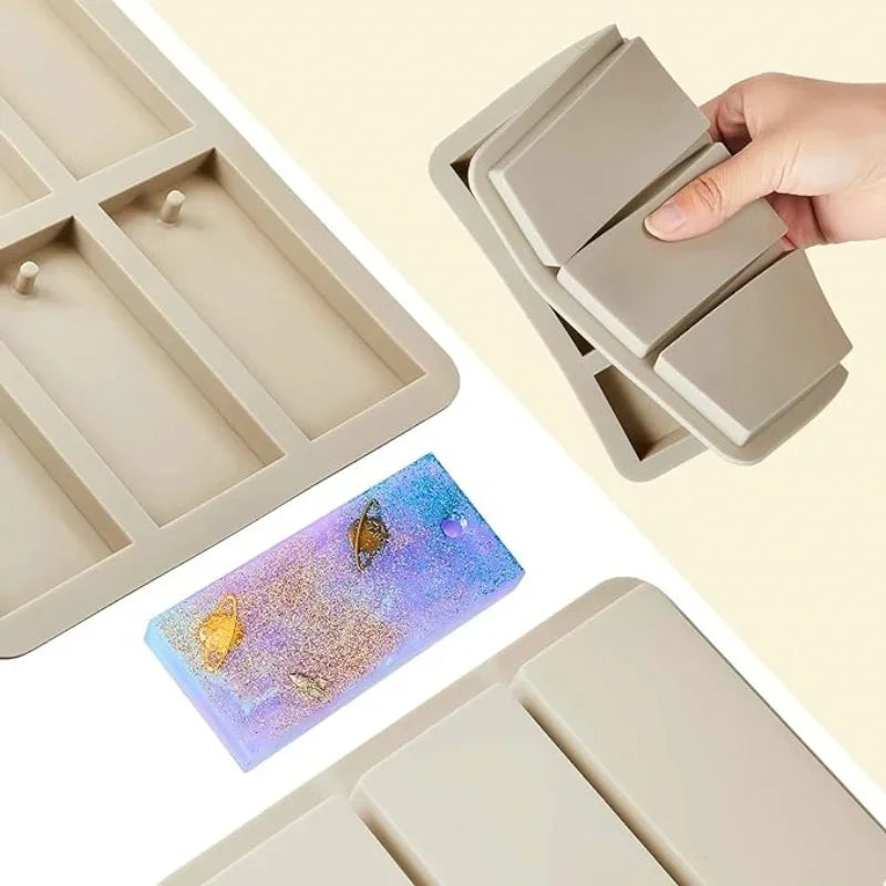 Silicone Wax Molds Rectangular Silicone Resin Molds Christmas Keychain Wax Mold Rectangle Epoxy Casting Mold with Hanging Hole f