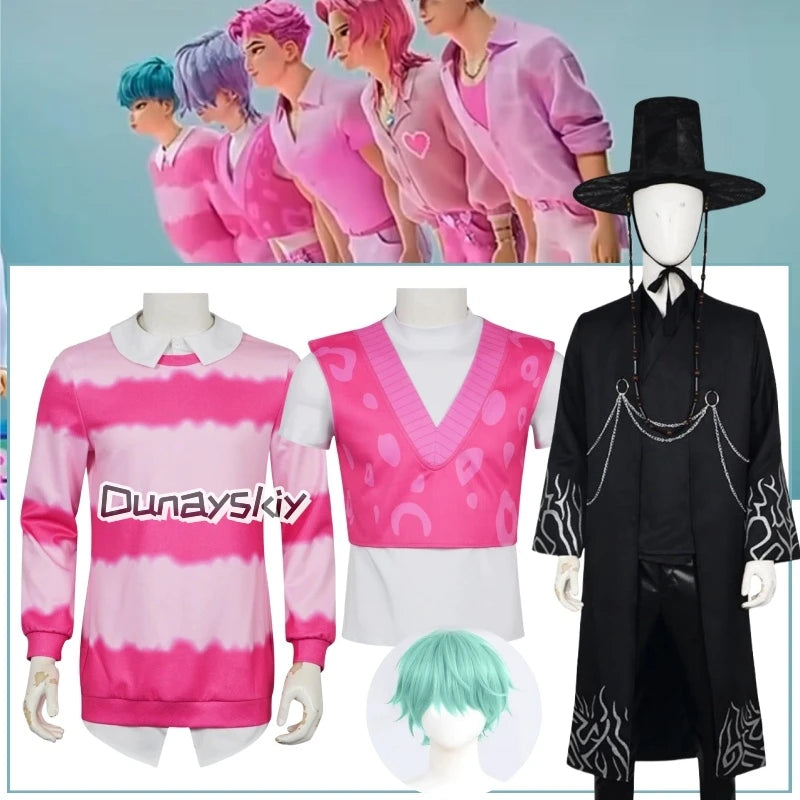 Sajaboys Cosplay Jinu Boy Group Anime Huntrix Movie Kpop Demon Handsome Vest Vampire Goth Punk Long Coat Korea Idol Halloween