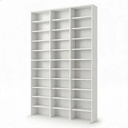 Tall Media Storage Cabinet Tower Bookcase for Living Room, MDF Wood, White, 7/9/11-Tier with 21/27/33 Compartments for Organize